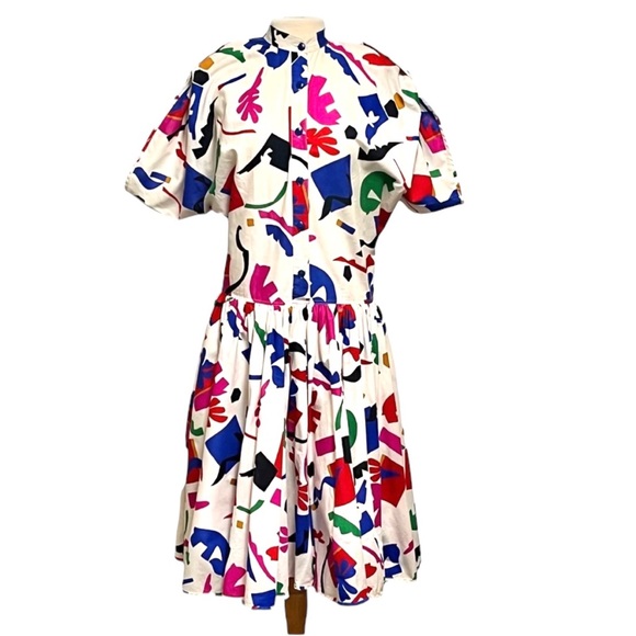 Vintage 80s Cristina and Jan Barbolio Pop Art Drop Waist Dress with Belt - Picture 3 of 16